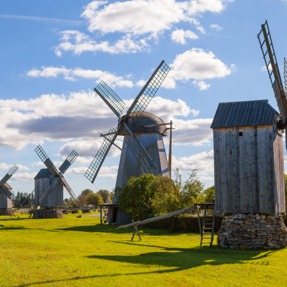 Traditional,Wooden,Windmills,Of,Saaremaa,Island,,Estonia.,Sunny,Autumn,Day.