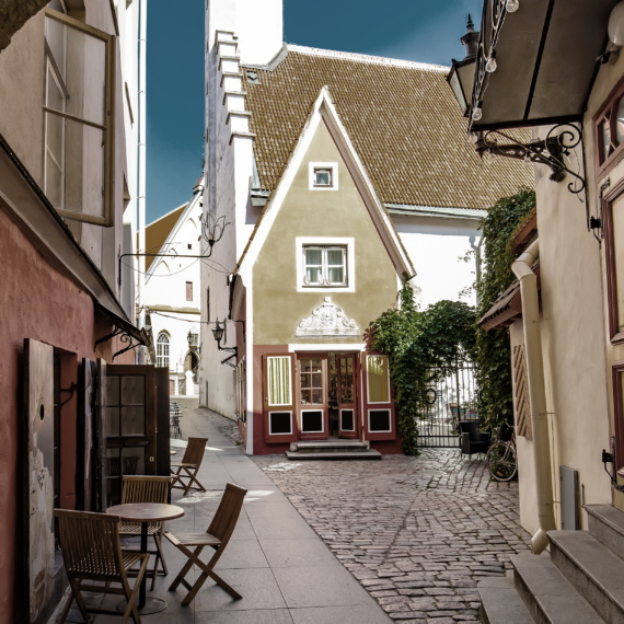 Cozy street in Tallinn old town, Estonia. Saiakang street in old Tallinn city