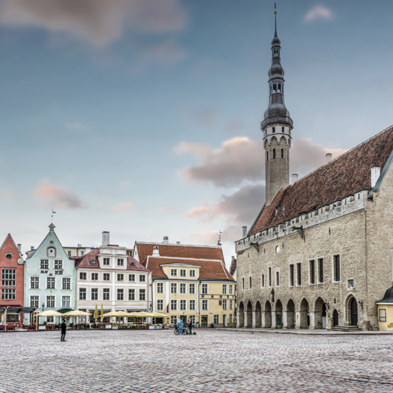 Old town Tallinn city skyline, cityscape of Estonia at sunset